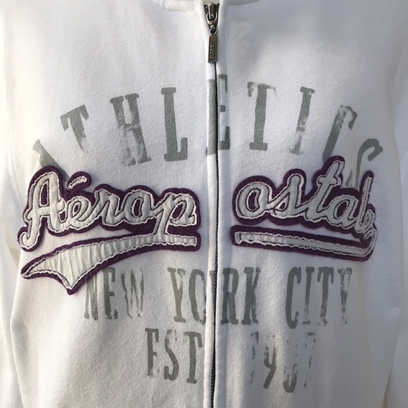 White Front Zip Hoodie with Purple and Gray Accents - Picture 2 of 8